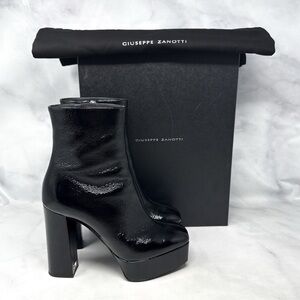 Giuseppe Zanotti Morgana Platform Block Heel Patent Leather Boots Black 38.5